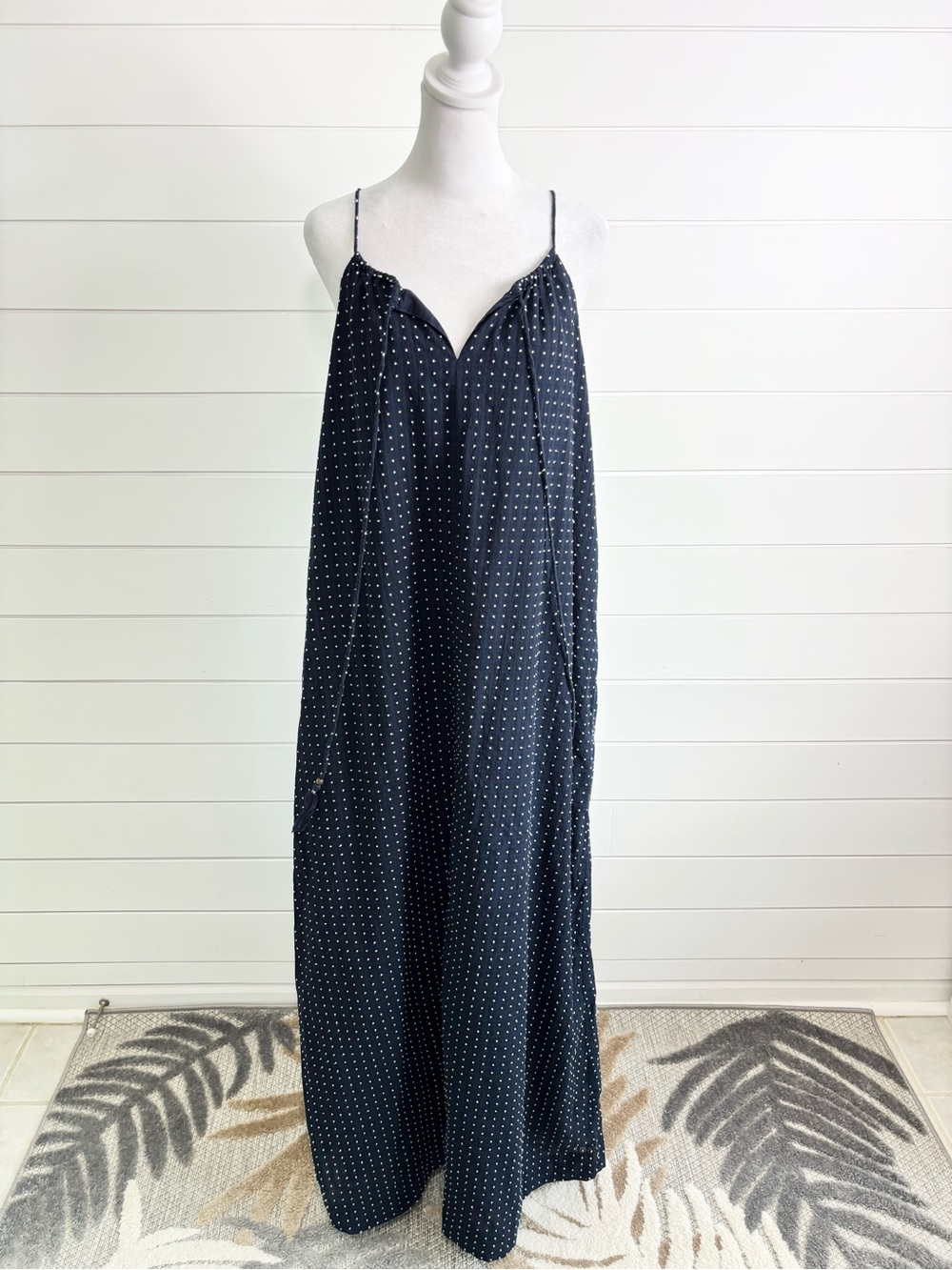 J. Crew Navy Polka Dot Maxi Slip Cotton Dress Size L